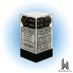 Dice Set - Opaque Black / Gold 16mm d16 2ct