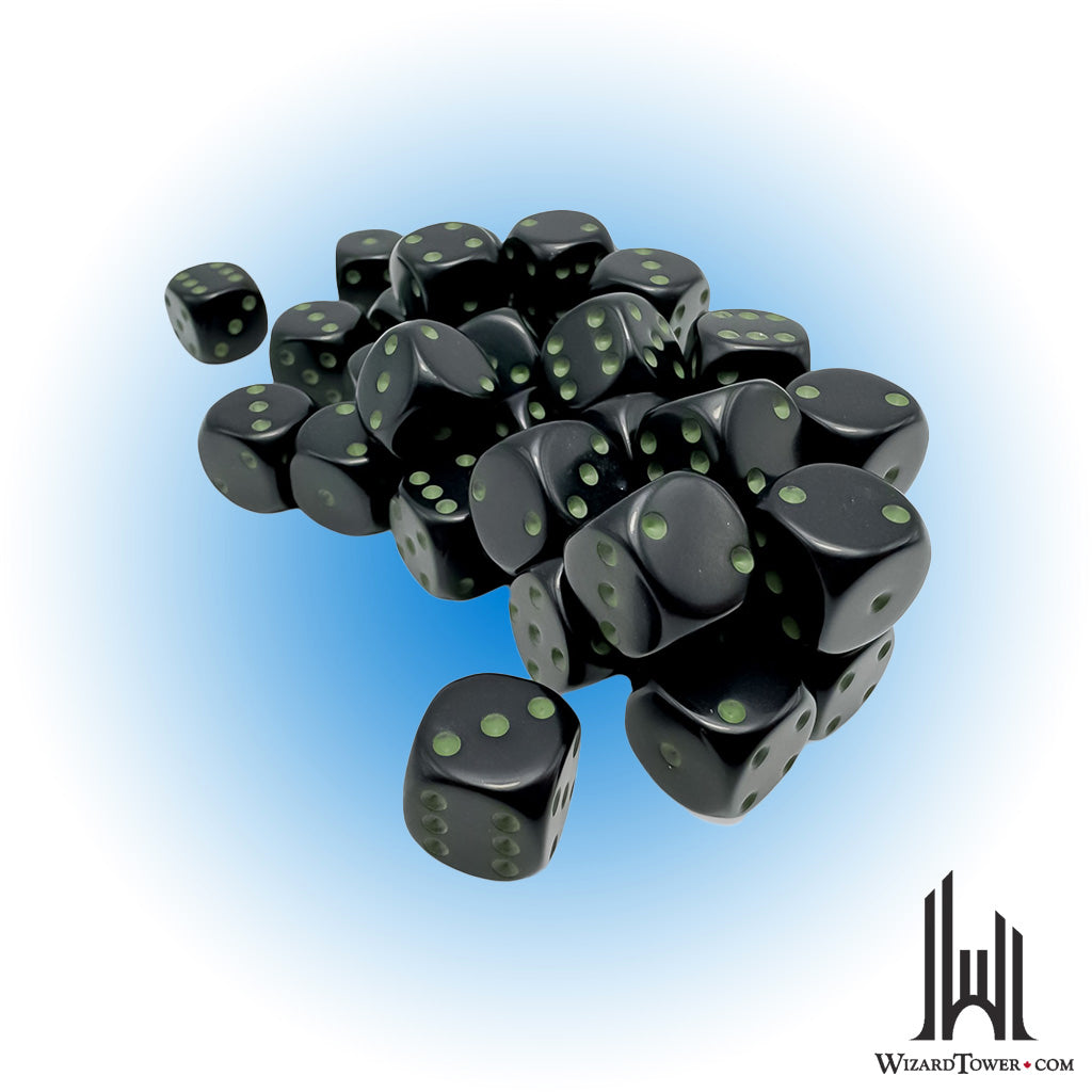 Dice Set - Opaque Black / Green 12mm d6 36ct