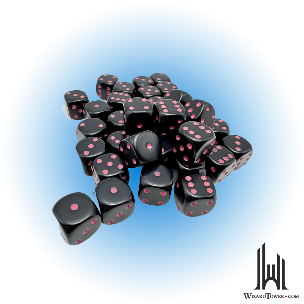 Dice Set - Opaque Black / Pink 12mm d6 36ct