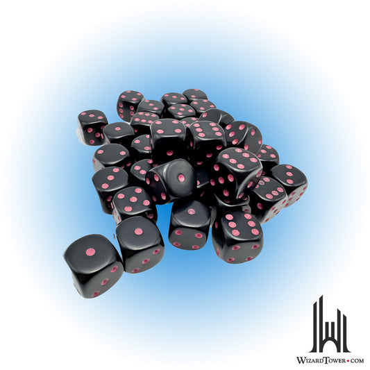 Dice Set - Opaque Black / Pink 12mm d6 36ct