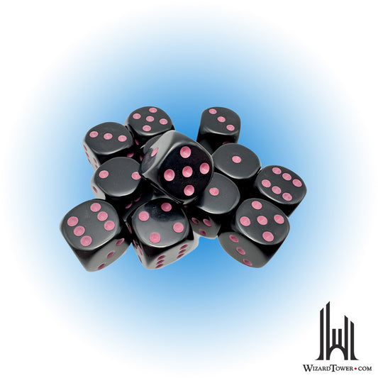 Dice Set - Opaque Black / Pink 16mm d6 12ct