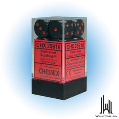 Dice Set - Opaque Black / Red 16mm d6 12ct