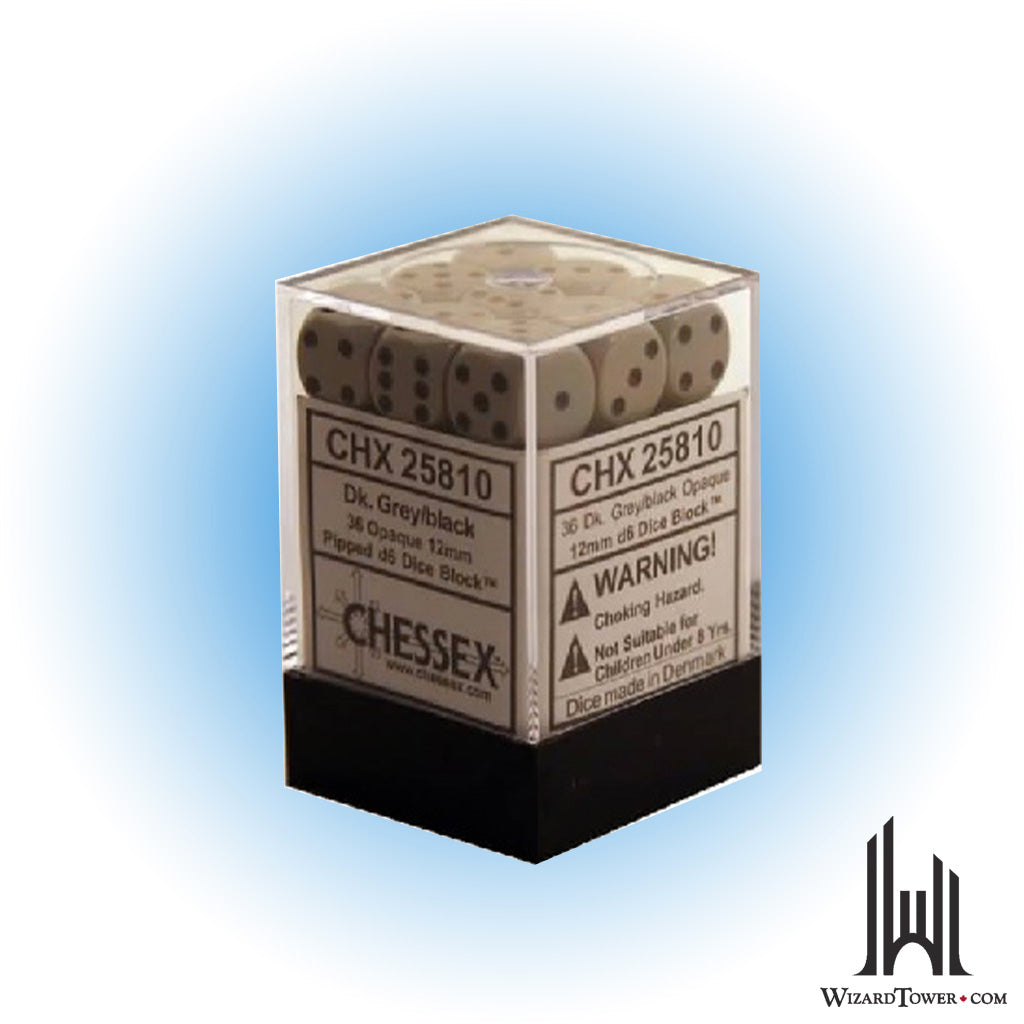 Dice Set - Opaque Grey / Black 12mm d6 36ct