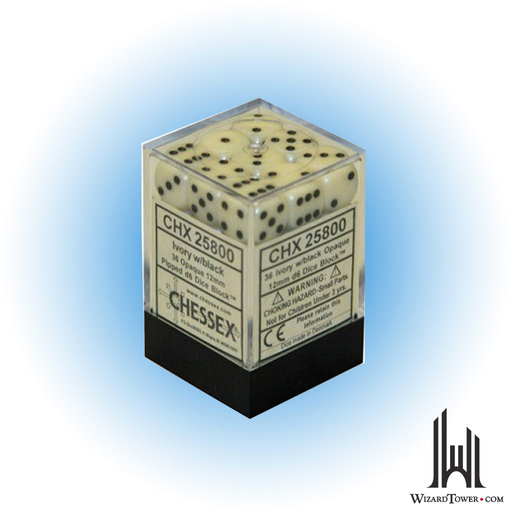 Dice Set - Opaque Ivory / Black 12mm d6 36ct