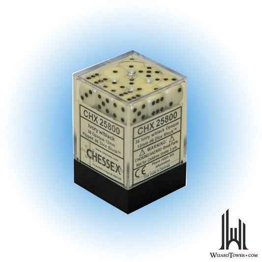Dice Set - Opaque Ivory / Black 12mm d6 36ct