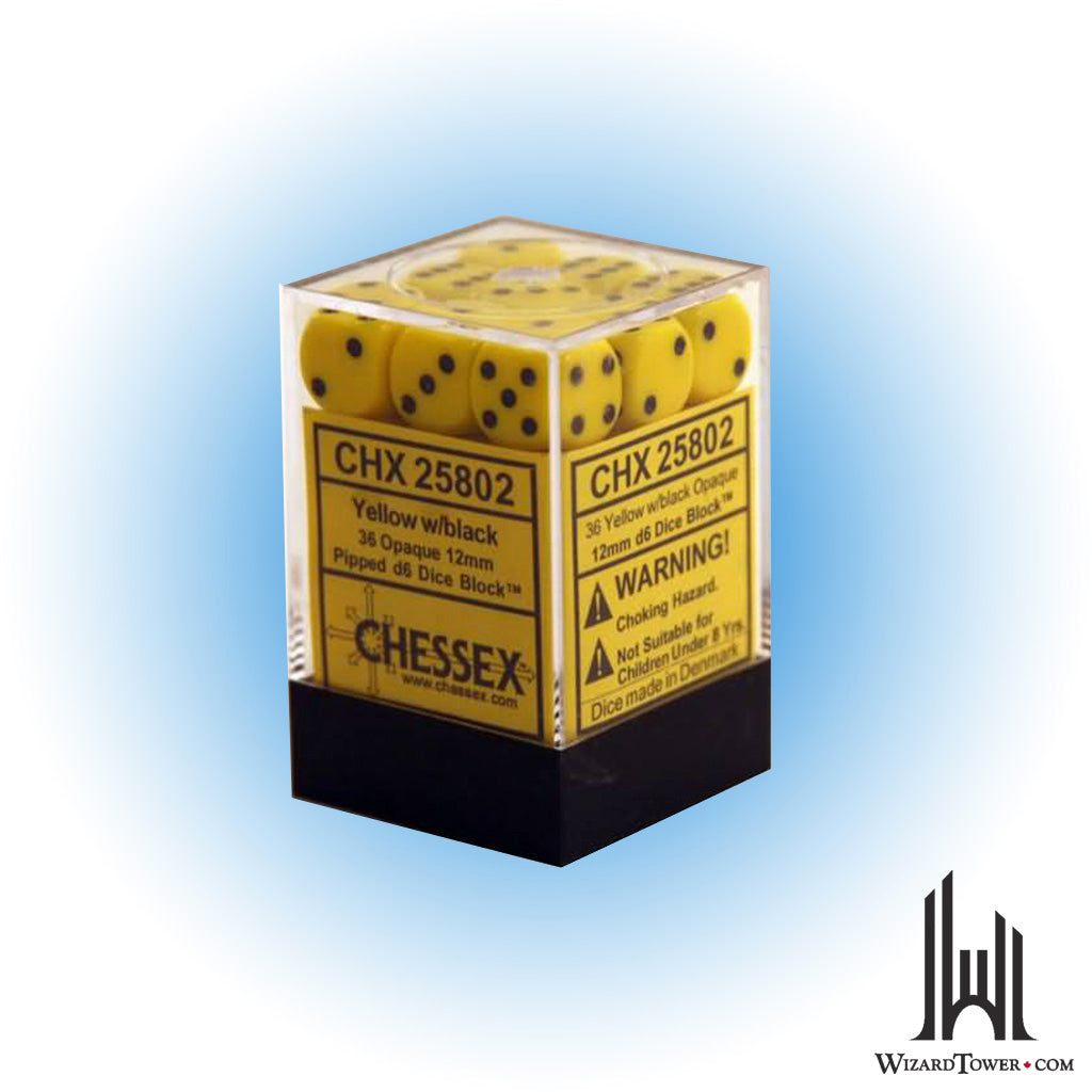 Dice Set - Opaque Yellow / Black 12mm d6 36ct