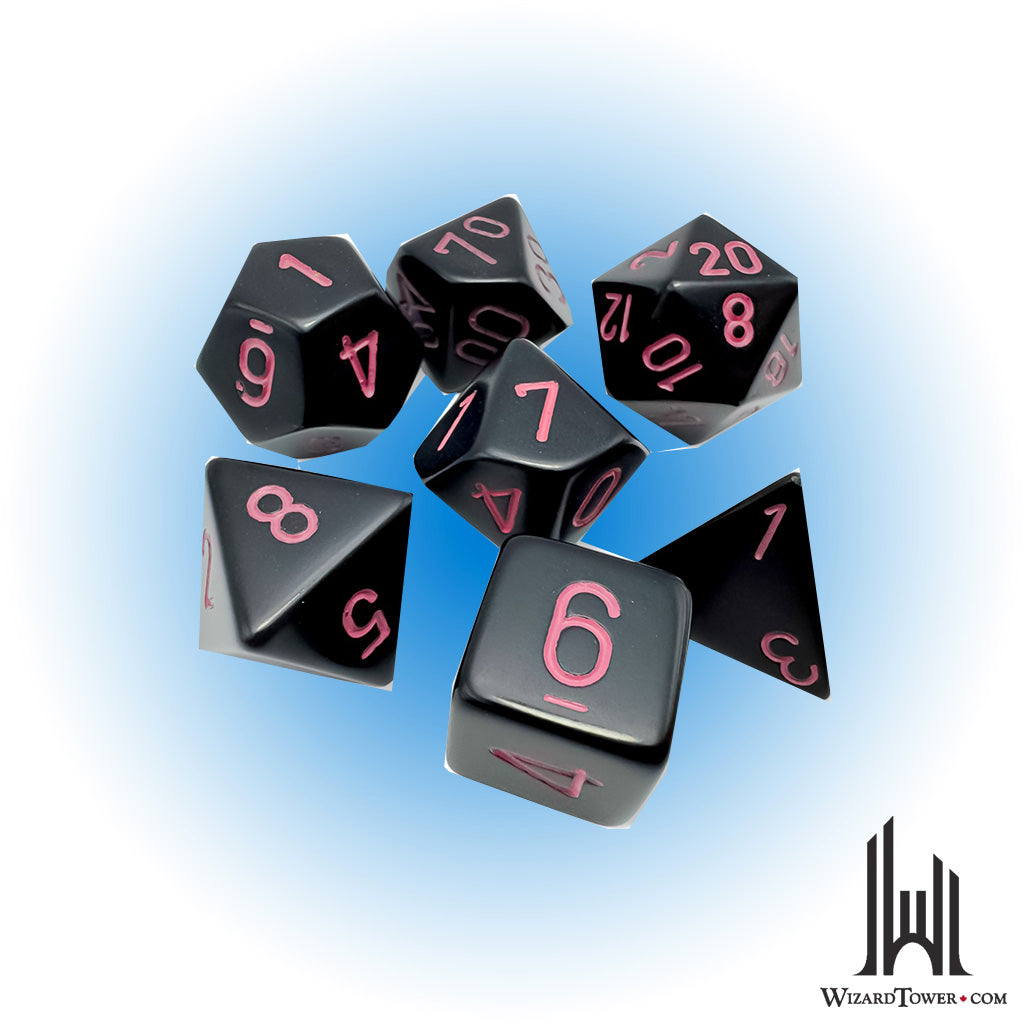 Dice Set - Opaque Black / Pink 7ct