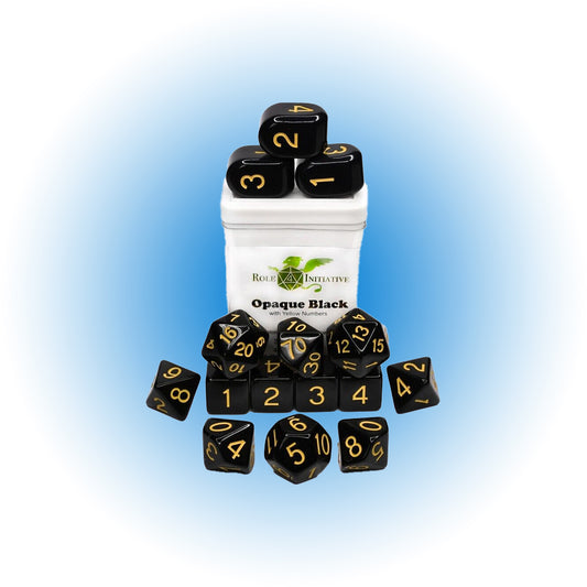 Dice Set - Opaque Black / Yellow 15ct