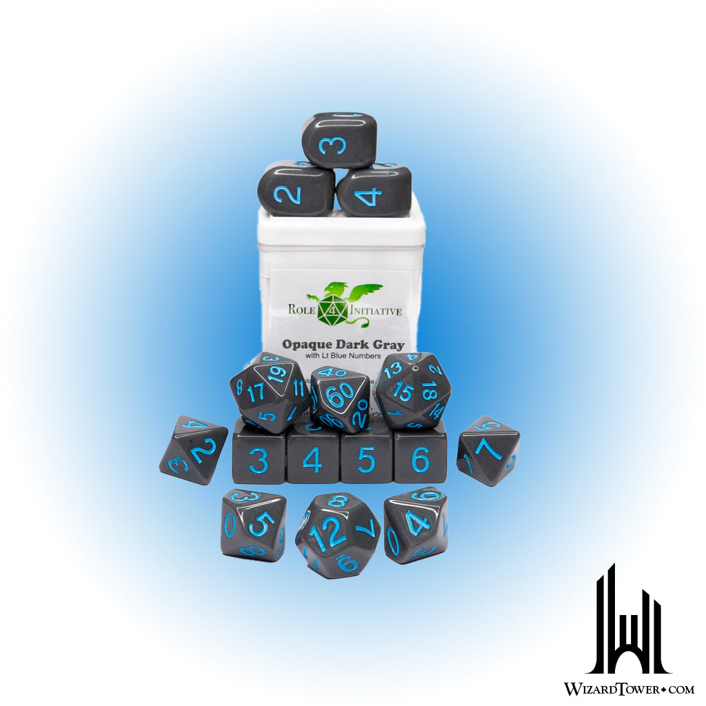 Dice Set - Opaque Dark Grey / Light Blue 15ct