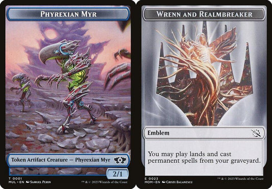 Phyrexian Myr (0001) // Wrenn and Realmbreaker Emblem (0023) Double-Sided Token - Foil