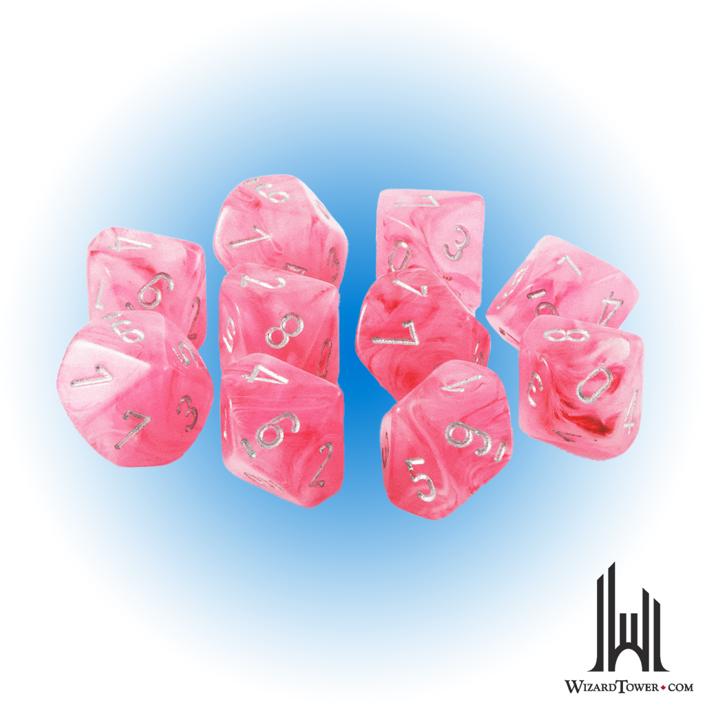 Dice Set - Ghostly Glow Pink / Silver d10 10ct