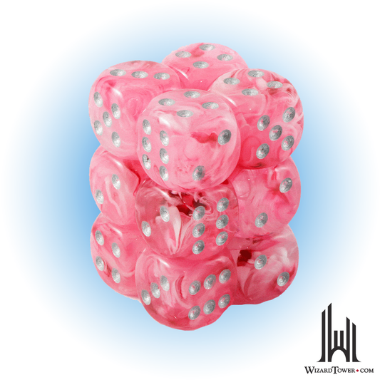 Dice Set - Ghostly Glow Pink / Silver 16mm d6 12ct