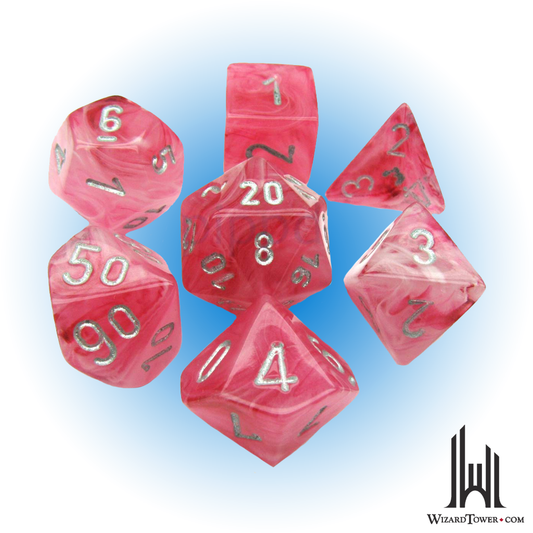Dice Set - Ghostly Glow Pink / Silver 7ct