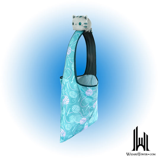Tote Bag - Light Blue Knitting and Light Gray Cat