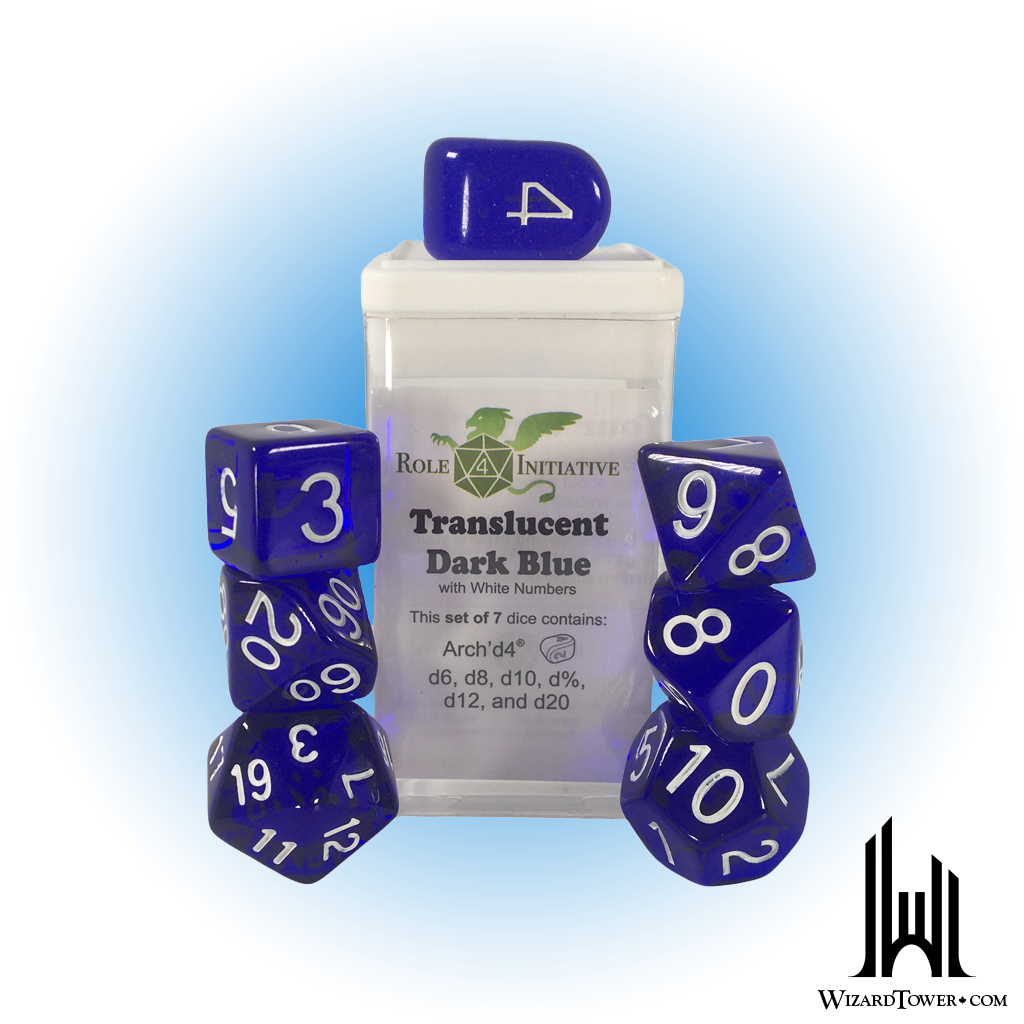 Dice Set - Translucent Dark Blue / White 7ct
