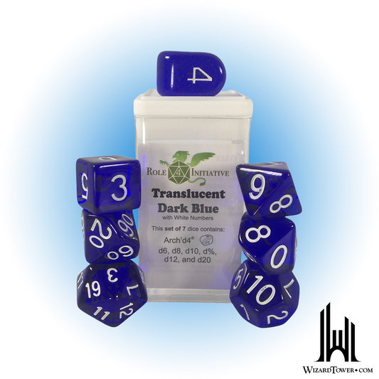 Dice Set - Translucent Dark Blue / White 7ct