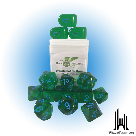 Dice Set - Translucent Dark Green / Light Blue 15ct