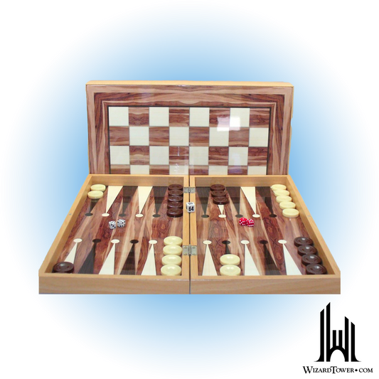 Backgammon - 19" Walnut Decoupage with Chess Back