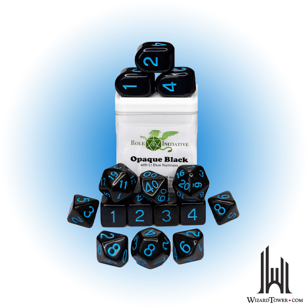 Dice Set - Opaque Black / Light Blue 15ct