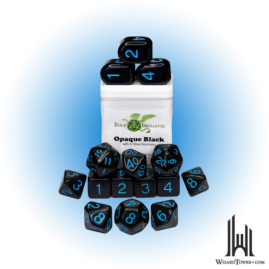 Dice Set - Opaque Black / Light Blue 15ct