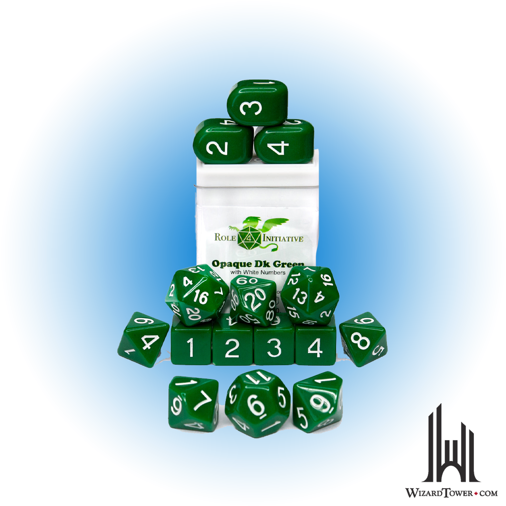 Dice Set - Opaque Green / White 15ct