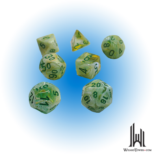 Dice Set - Marble Green / Dark Green Mini 7ct