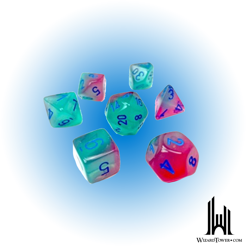 Dice Set - Gemini Poly Gel Green-Pink / Blue Luminary 7ct