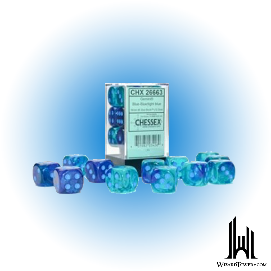 Dice Set - Gemini Poly Blue-Blue / Light Blue Luminary 16mm d6 12ct