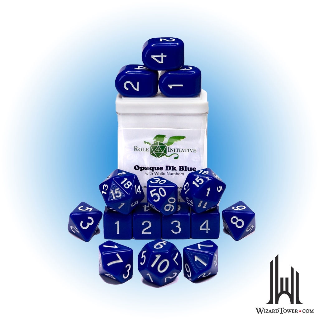 Dice Set - Opaque Dark Blue / White 15ct