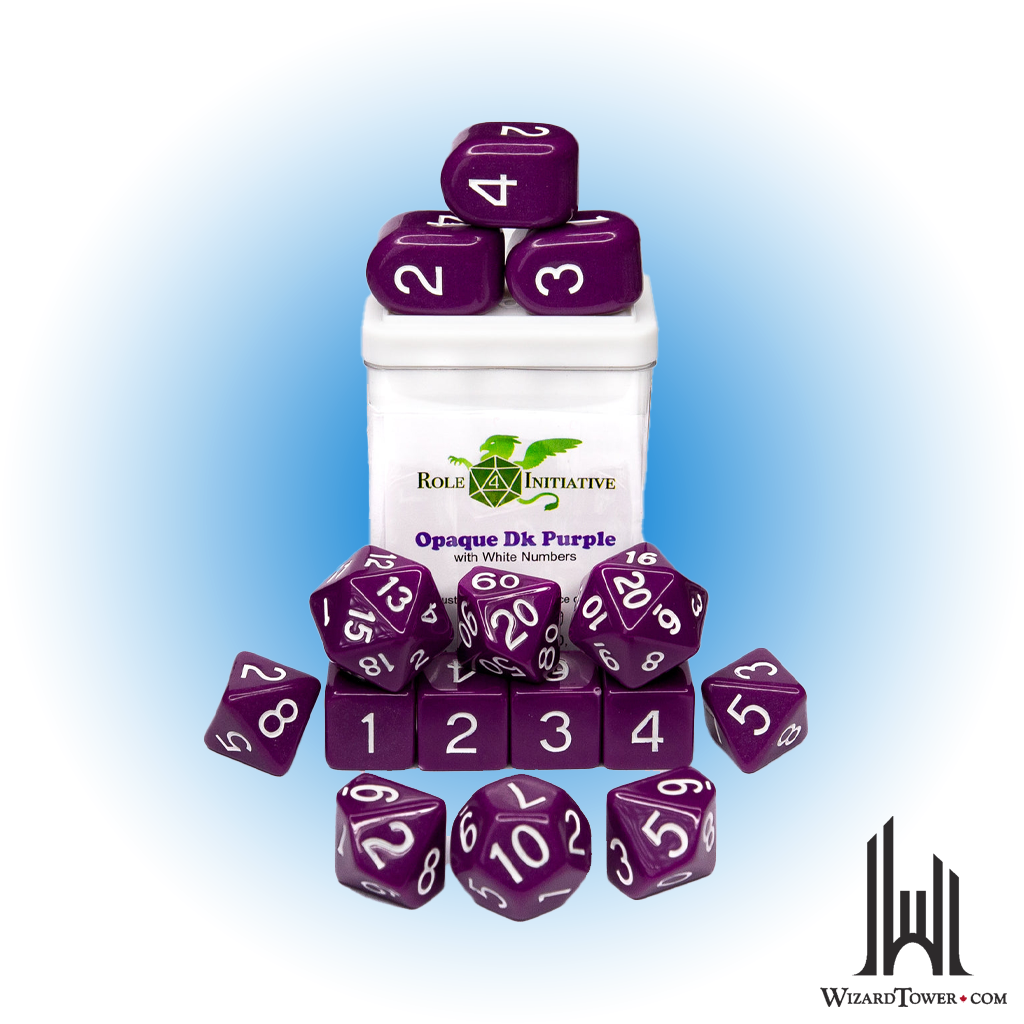 Dice Set - Opaque Dark Purple / White 15ct