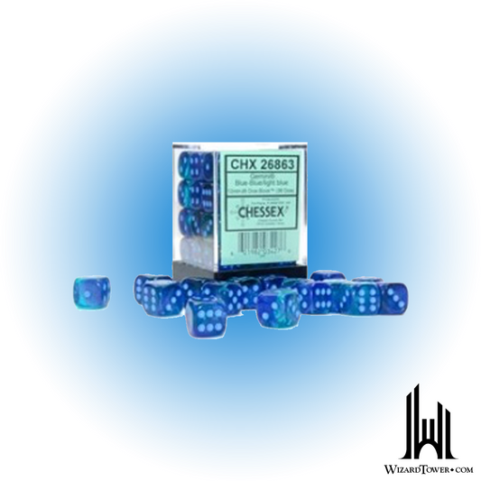 Dice Set - Gemini Poly Blue-Blue / Light Blue Luminary 12mm d6 36ct
