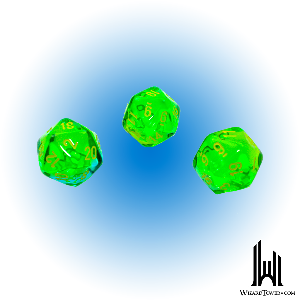 Individual Dice - Gemini Translucent Green-Teal / Yellow Luminary d20