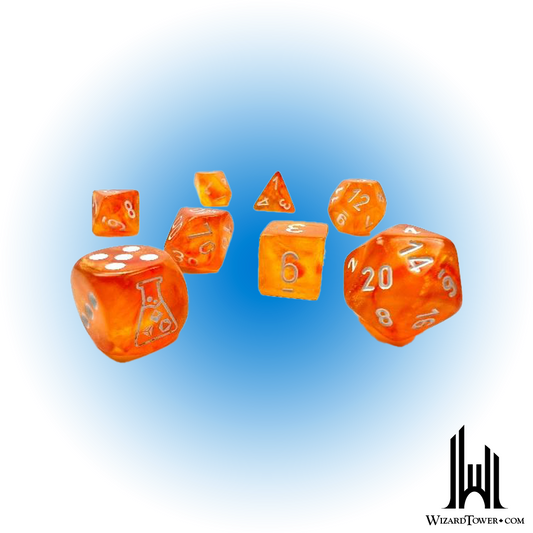 Dice Set - Borealis Blood Orange / White Luminary 7ct
