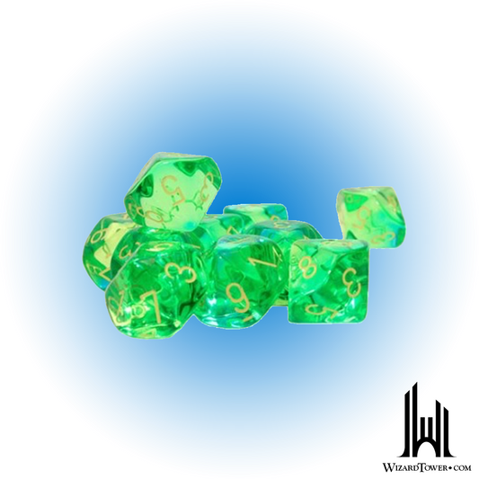 Dice Set - Gemini Translucent Green-Teal / Yellow Luminary d10 10ct