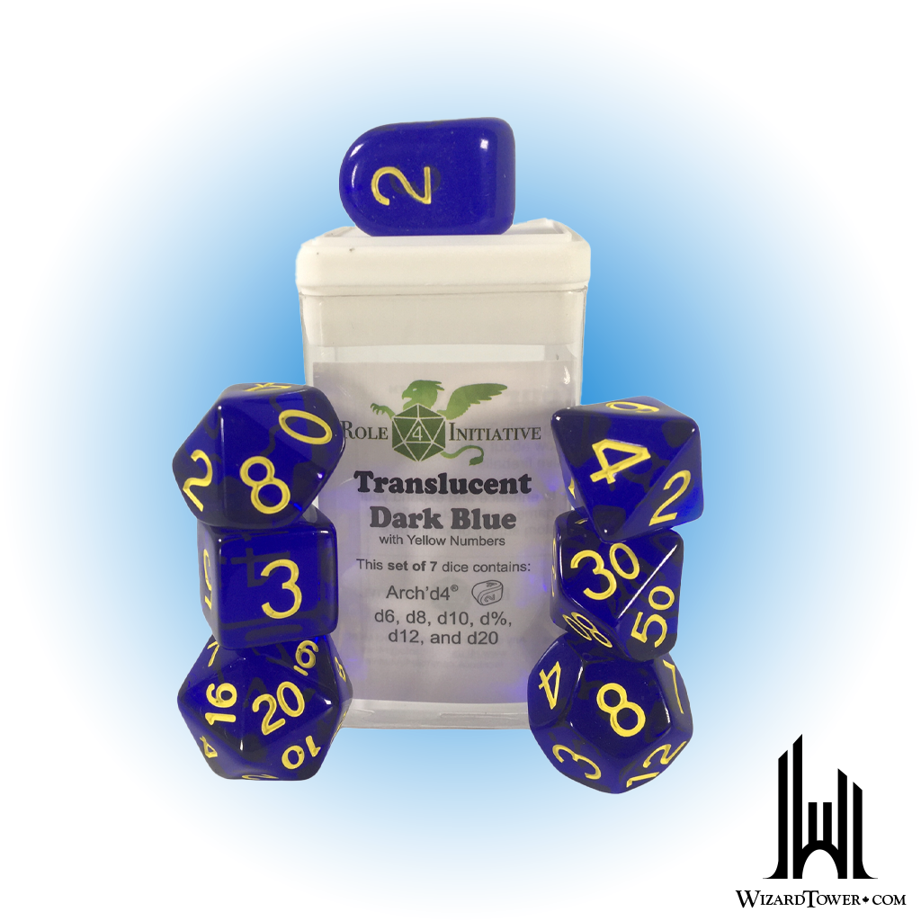 Dice Set - Translucent Dark Blue / Yellow 7ct