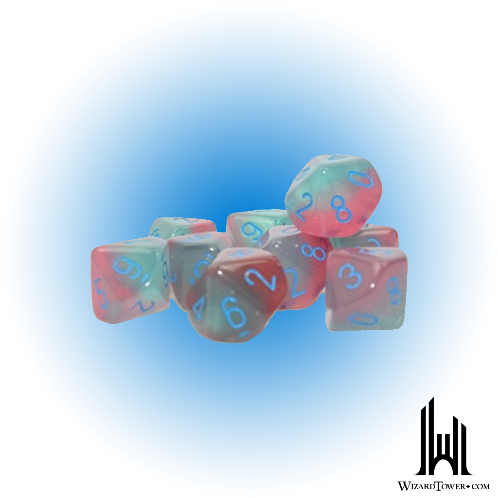 Dice Set - Gemini Gel Green-Pink / Blue Luminary d10 10ct