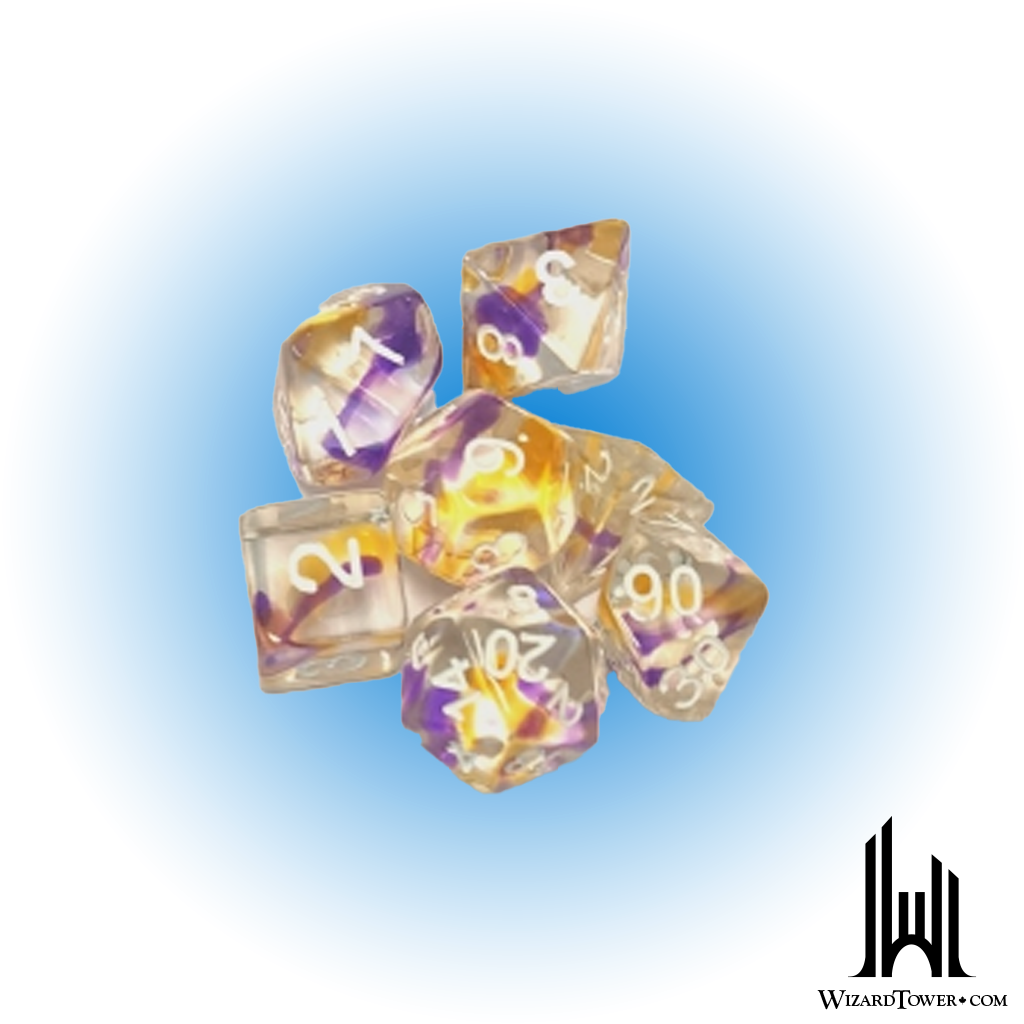 Dice Set - Swirl Yellow-Violet / White 7ct
