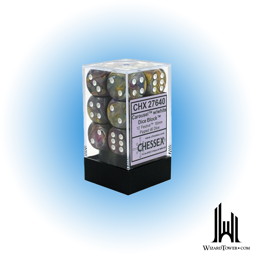 Dice Set - Festive Carousel / White 16mm d6 12ct