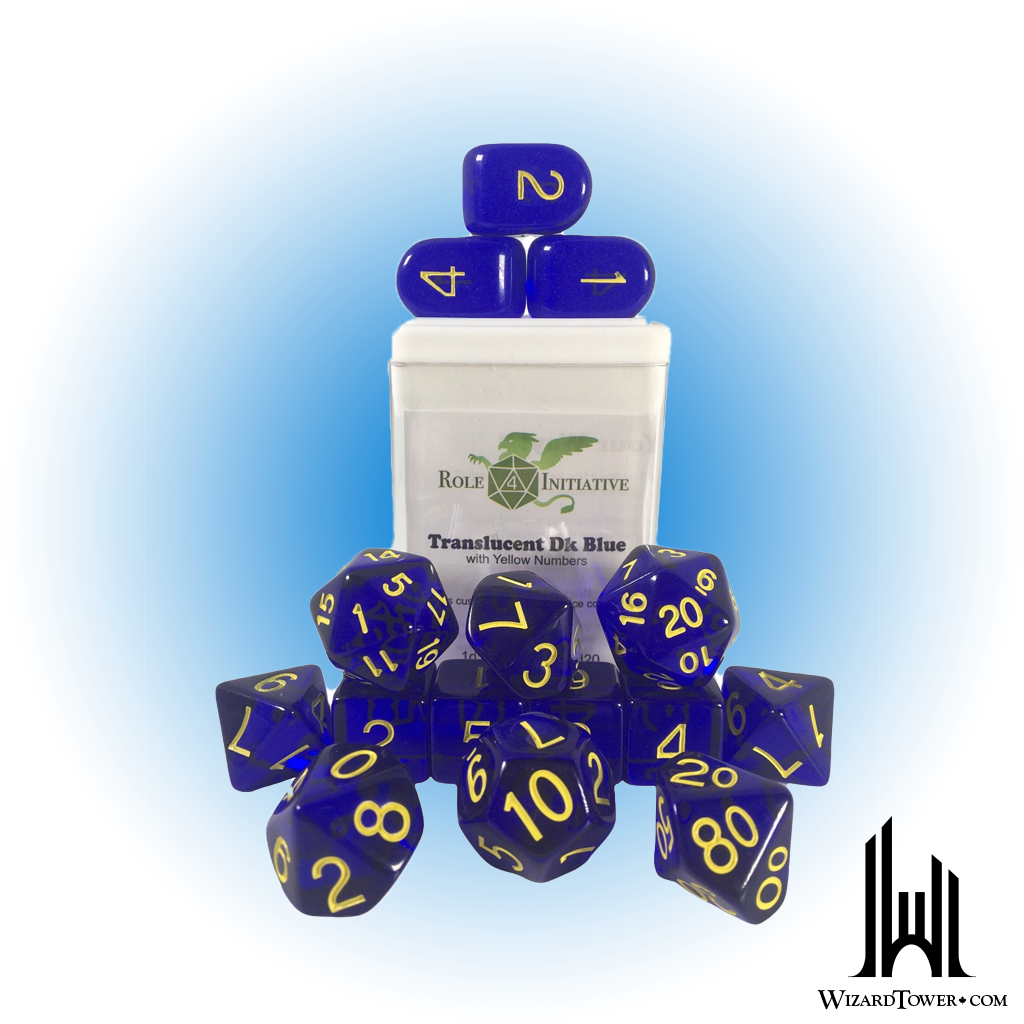 Dice Set - Translucent Dark Blue / Yellow 15ct