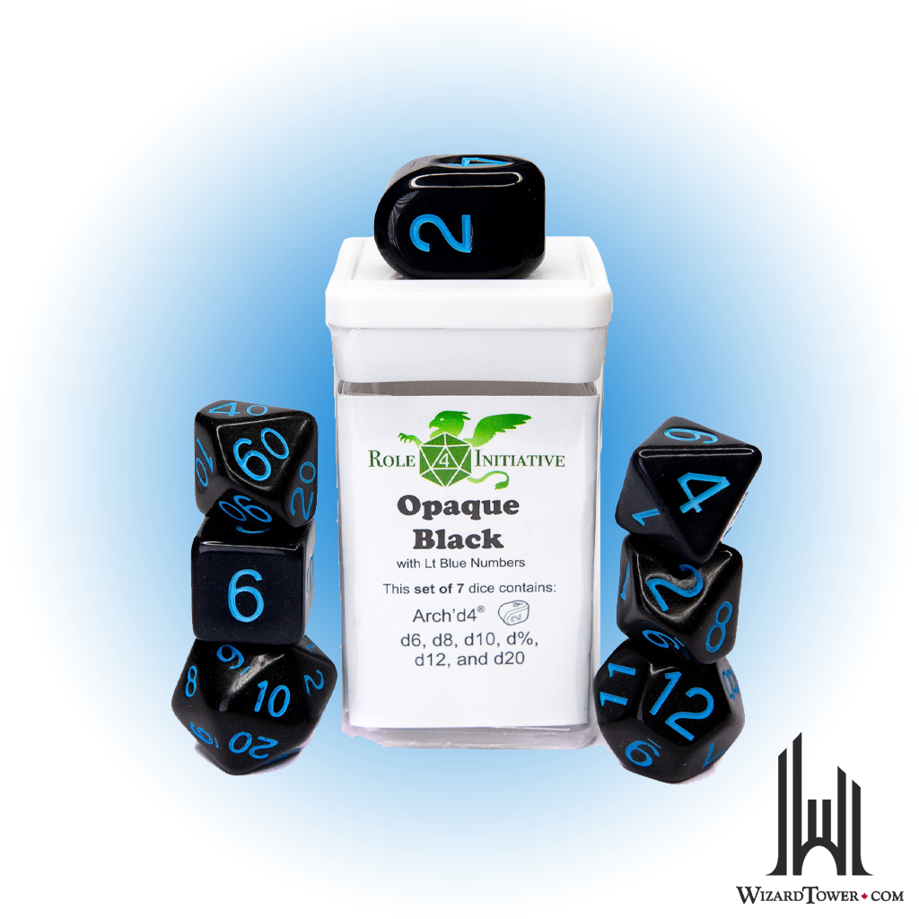 Dice Set - Opaque Black / Light Blue 7ct