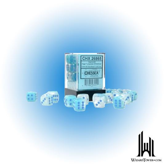 Dice Set - Gemini Poly Turquoise-White / Blue Luminary 12mm d6 36ct