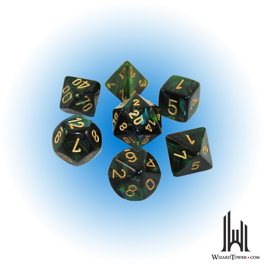 Dice Set - Scarab Jade / Gold Mini 7ct