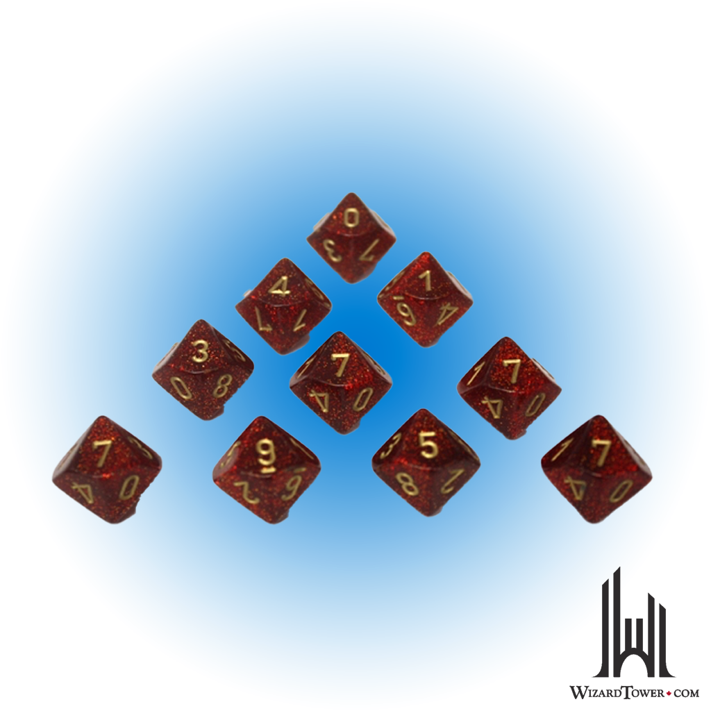 Dice Set - Glitter Ruby / Gold d10 10ct