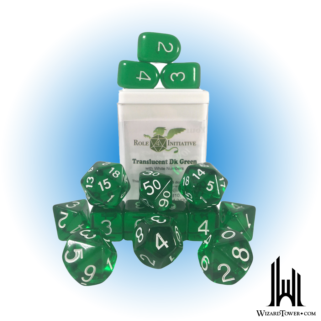 Dice Set - Translucent Dark Green / White 15ct