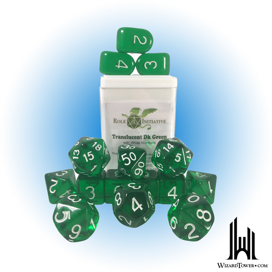 Dice Set - Translucent Dark Green / White 15ct