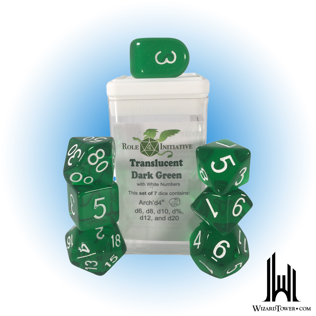 Dice Set - Translucent Dark Green / White 7ct