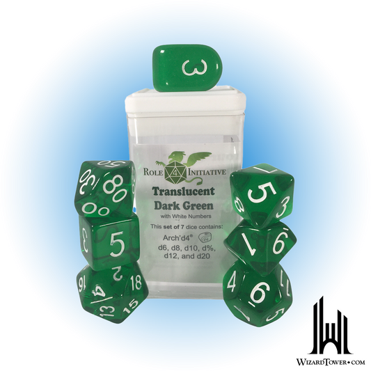 Dice Set - Translucent Dark Green / White 7ct