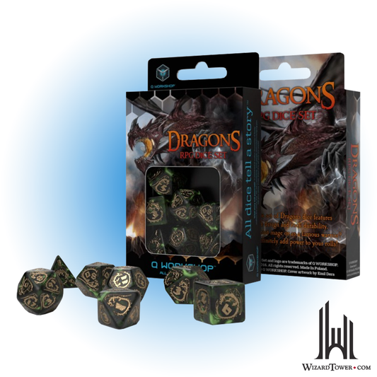 Dice Set - Dragons Bottle Green / Gold 7ct