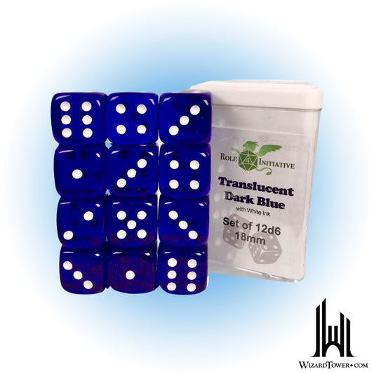 Dice Set - Translucent Blue / White 18mm d6 12ct