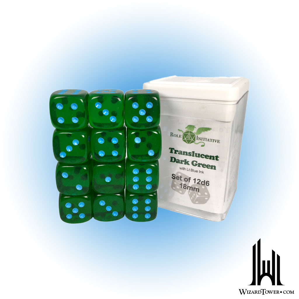 Dice Set - Translucent Green / Light Blue 18mm d6 12ct